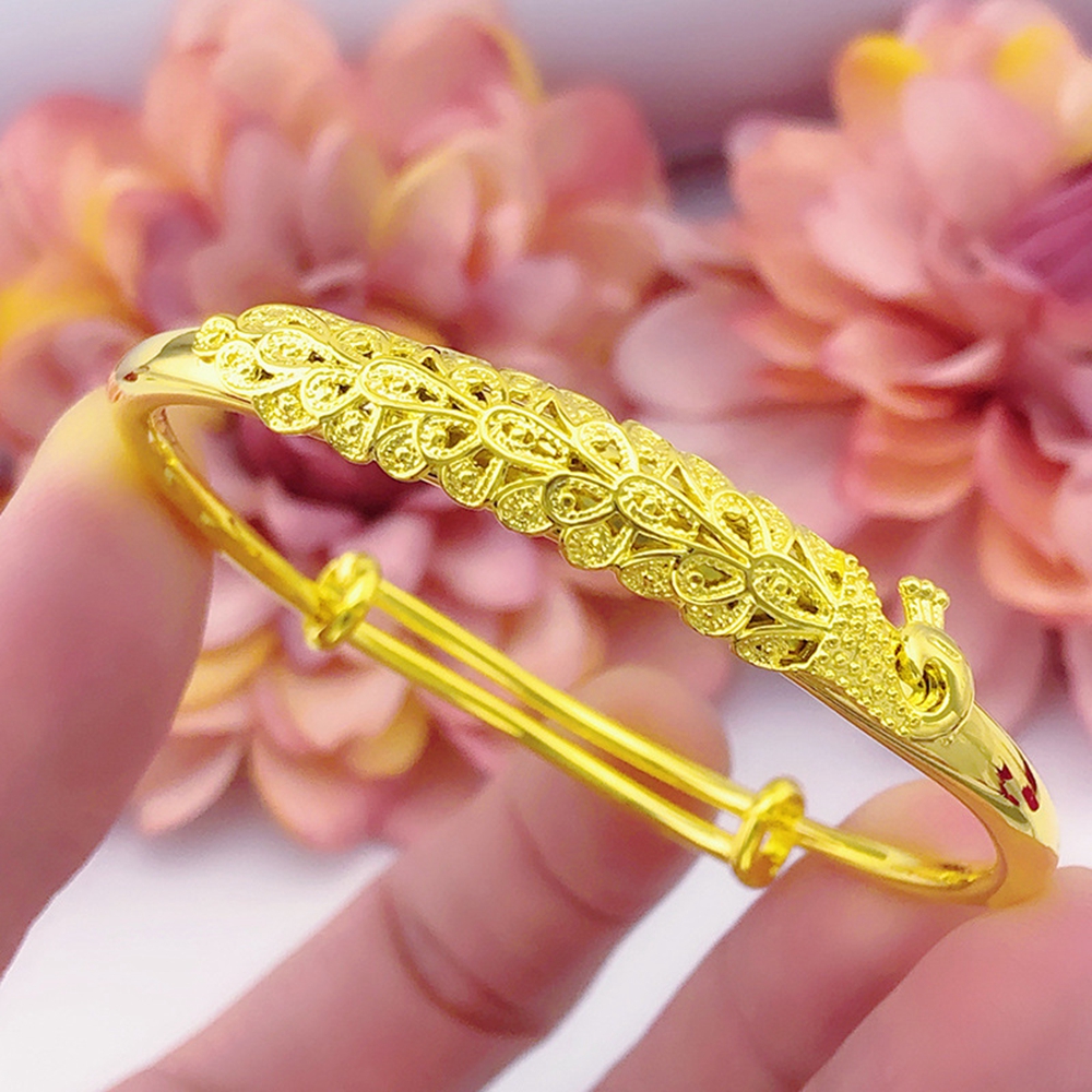 Peacock Design 18K Yellow Gold Filled Wedding Party Elegant Womens Bracelet Pretty Gift Adjust Jewelry-image-514416934