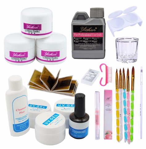 

Hot Sale UV Gel Acrylic Powder Sets 120ml Brushes Nail Art Tips Base Kit Form Top Coat Kit for Manicure Tools Set
