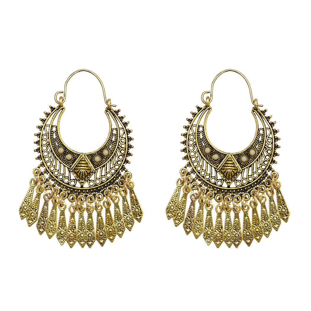 

Turkish Boho Gold Metal Tassel Statement Earrings Creative Vintage Carved Flower Drop Dangle Earrings for Women Festival Party Jewelry