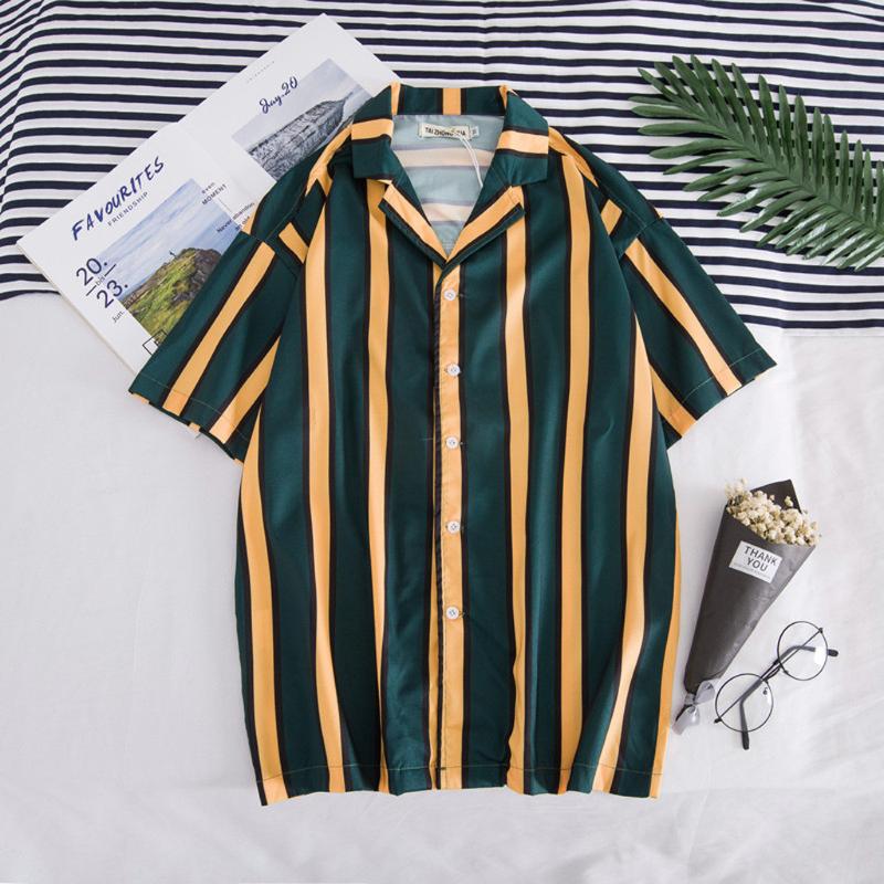 

FREE OSTRICH Summer Blouse 2019 Striped Shirt Beach Top Short Sleeve Blouse Fashion Loose Casual Shirts Men Camisa Masculina, Rd
