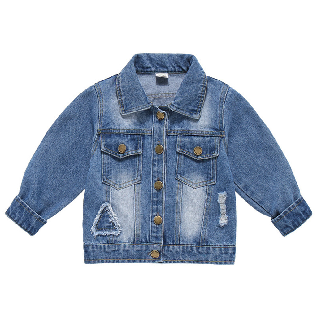 

Toddler Kids Baby Girls Boys Denim Fastener Jacket Outwear Coat Clothes Infant Baby Jeans Coat for Girl Ripped Outwear, Blue