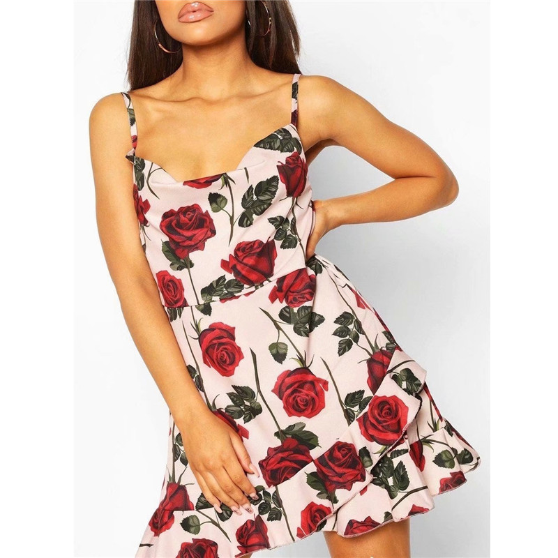 

Elegant women floral print v neck dress 2020 summer fashion ladies dresses female asymmetrical dress girls chic vestidos, Red