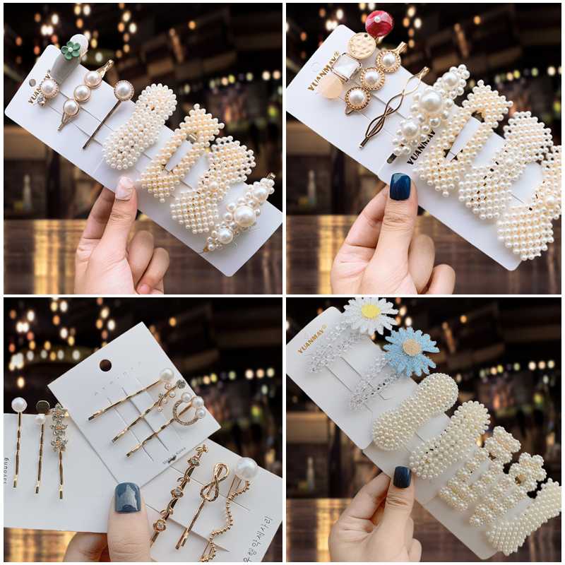 

6-10pcs Retro Pearl Hair Clips Fashionable Woman Flower Geometry BB Clip Styling Tools Barrettes Headwear 2020 New Hairpins