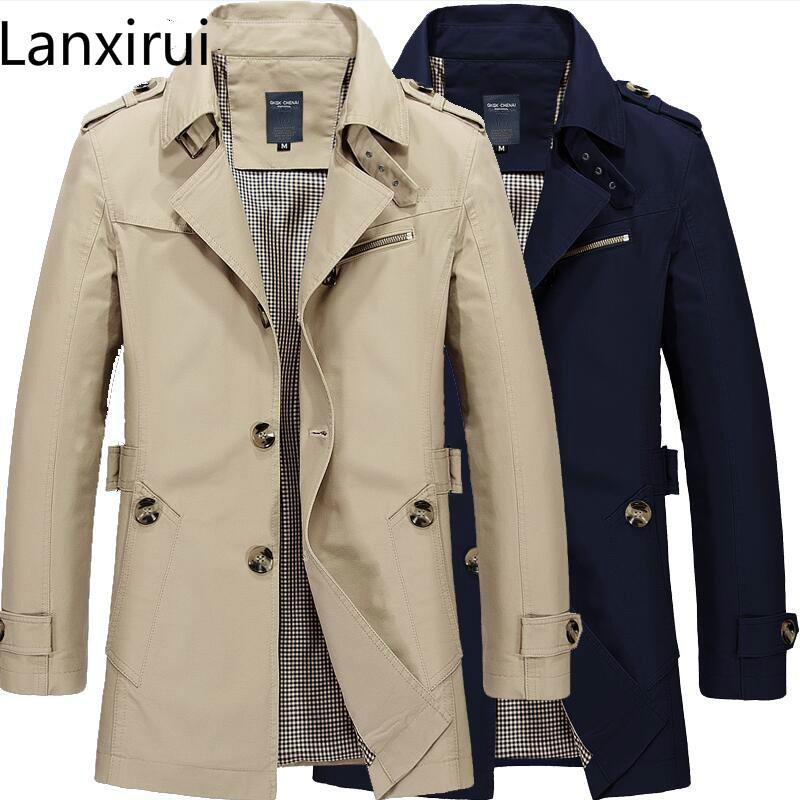 

New Fashion Men Are Upscale In Winter Slim Fit Casual Trench Coat /Male Pure Color Pure Cotton Long Jackets  -5xl, Black