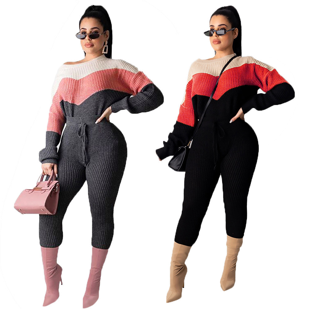 Women Sweater Two Piece knitted Sets Slim Tracksuit 2019 Spring Autumn Fashion Sweatshirts Sporting Suit Female PNA6295-image-519846082