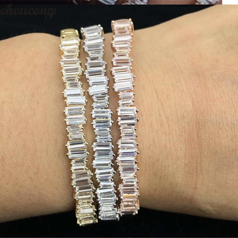 

choucong 3 colors Baguette bangle cuff 5A cubic zirconia White Gold Filled Party bracelets Bangles for women wedding accessaries