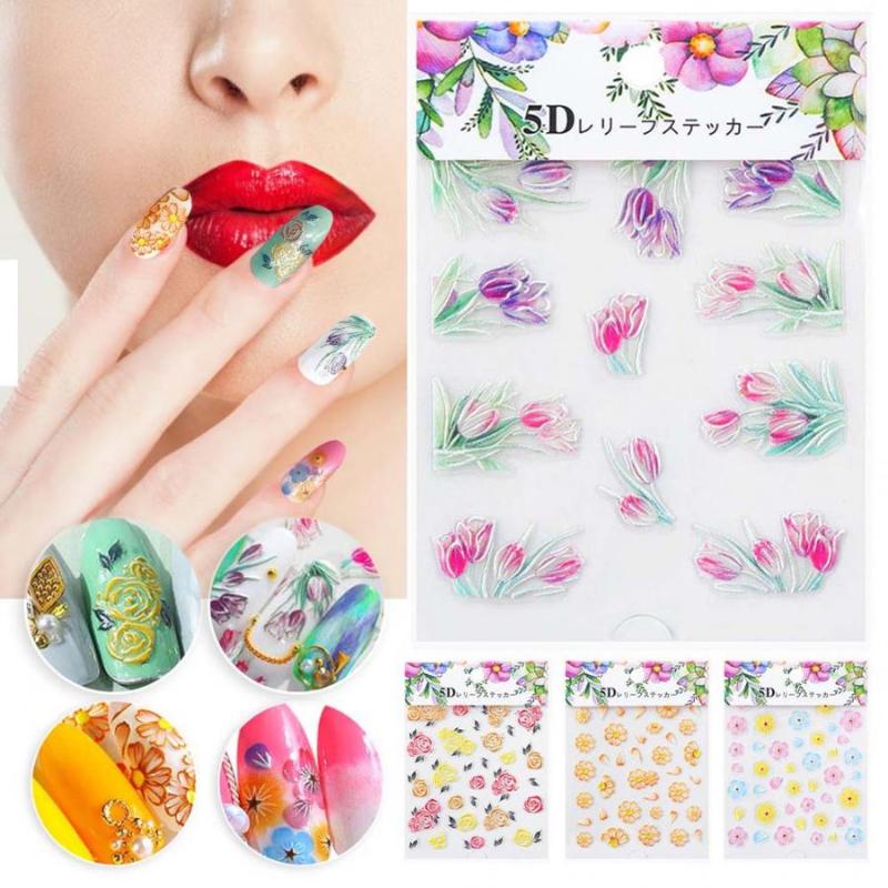 

Nail Art 5D Self-Adhesive Nail Art Decoration Sticker Flower Series DIY Manicure Decals Tool, 02