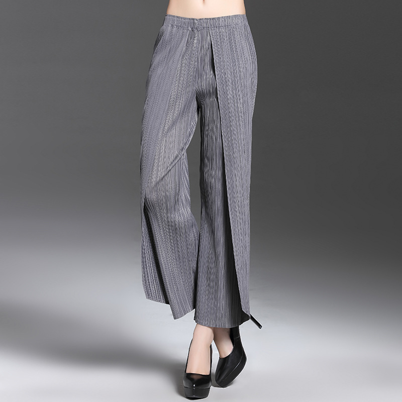 

Pleated Black Irregular Loose Pants Elastic Waist Wide Leg Pants High Quality Ladies Trousers Designs Pantalon Sarouel Femme