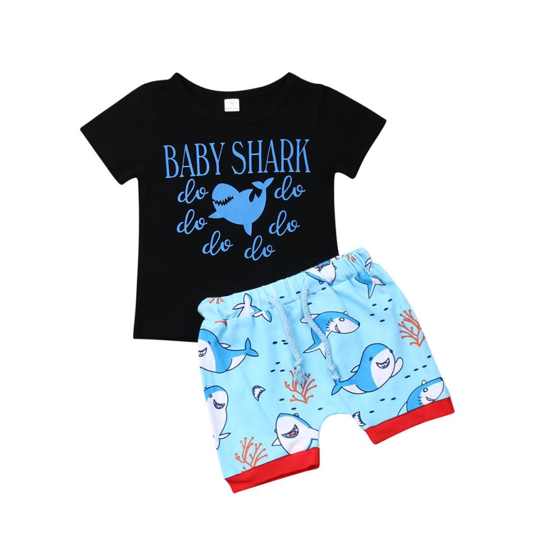 Blaward Baby Jungen Kurzarm Shark T-Shirt mit gestreiften Shorts Hosen Set