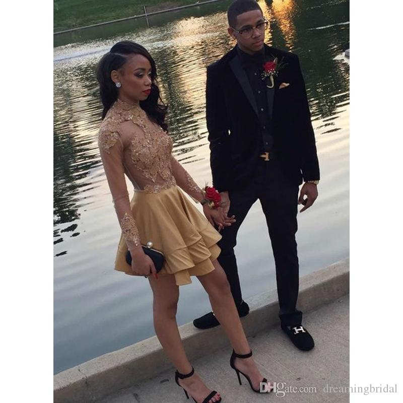 

2019 Krikor Jabotian Short Prom Dresses High Neck Lace Appliqued Beads Sexy Mini Cocktail Party Gowns Custom Made Gold Evening Dress, Hunter