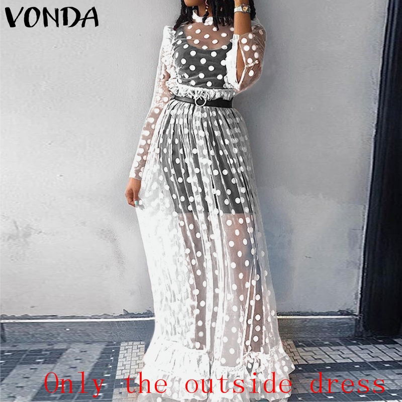 

Fashion Evening Party Dress Womens Summer Dresses Long Sleeve Cover Up Sexy Dress VONDA Female Casual Loose Maxi Long Sundress, Black
