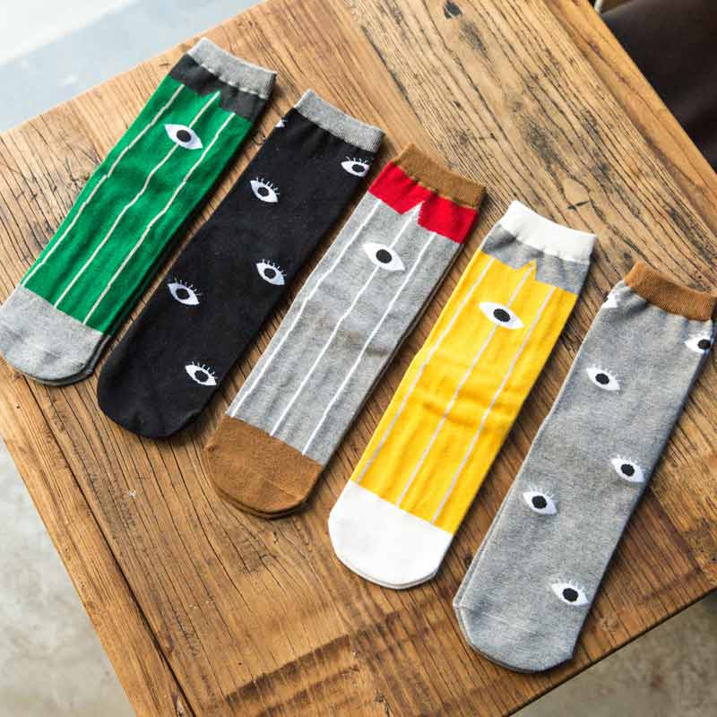 

New Arrival High Quality Stripe Fashion Socks 100% Cotton Socks Autumn Warm Eye Pattern Creative For Men Meias
