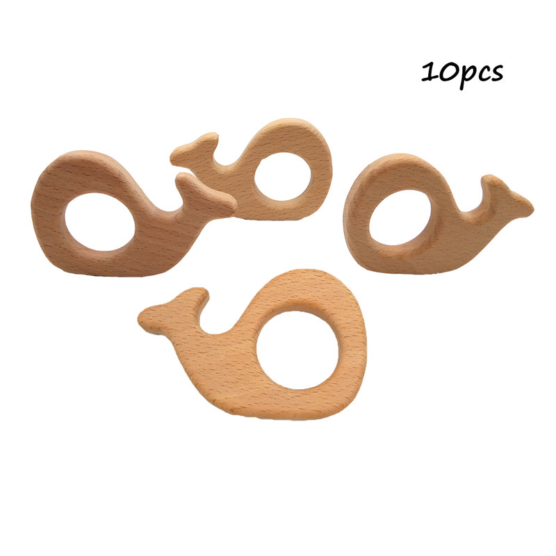 

10pcs Wooden Whale shape Teethers Nature Baby Teething Toy Organic Wood Teething Holder Nursing Toddler Teether Newborn Baby Gift