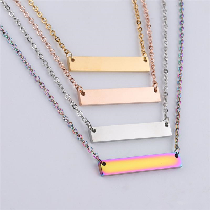 

High Quality Stainless Steel Blank Bar Necklaces 5 Colors Geometric Square Bar Pendant Necklace Pendants DIY Customize Jewelry