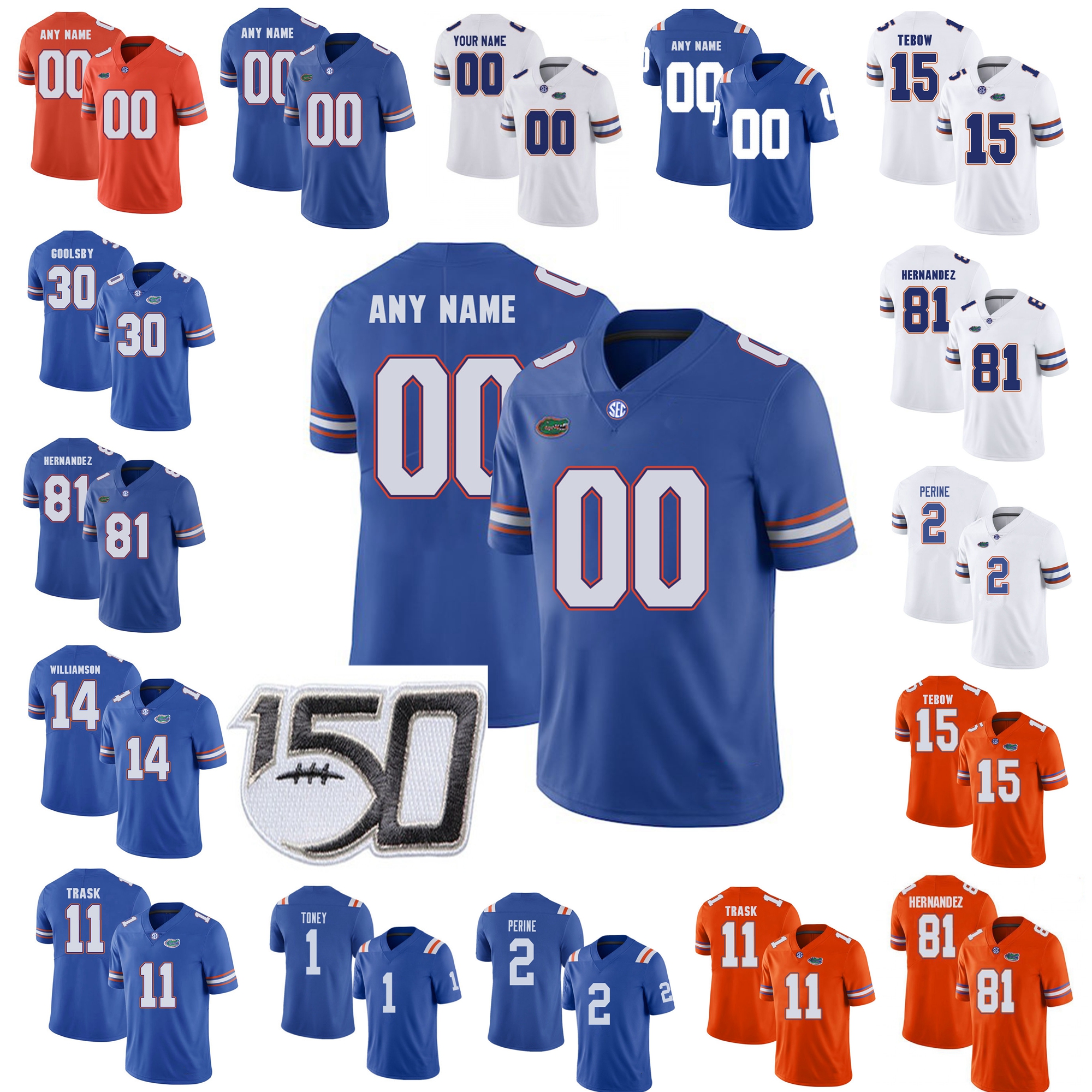 

NCAA Florida Gators Jerseys Men' Malik Davis Jersey Dameon Pierce Tyrie Cleveland Kyle Pitts Blue College Football Jerseys Custom Stitched, Women's blue stripe