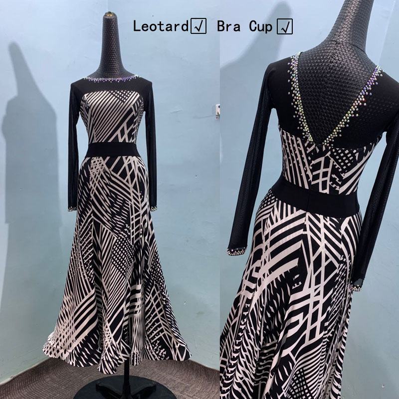 

GOODANPAR 2020 ballroom waltz tango practice clothes Summer Long Sleeve Print New Fashion Women Sexy Built-in Bra cups Leotard, Custom color