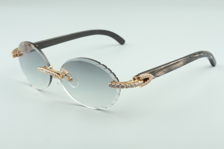 

Newest T3524016-9 cutting lenses diamonds sunglasses, natural black textrued buffalo horn legs retro oval glasses, size: 58-18-140mm