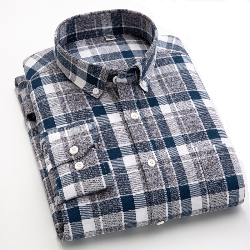 

2020 New 100% Cotton Flannel Mens Plaid Shirt High Quality Slim Fit Spring Autumn Male Brand Casual Long Sleeved Shirts DS393, P337