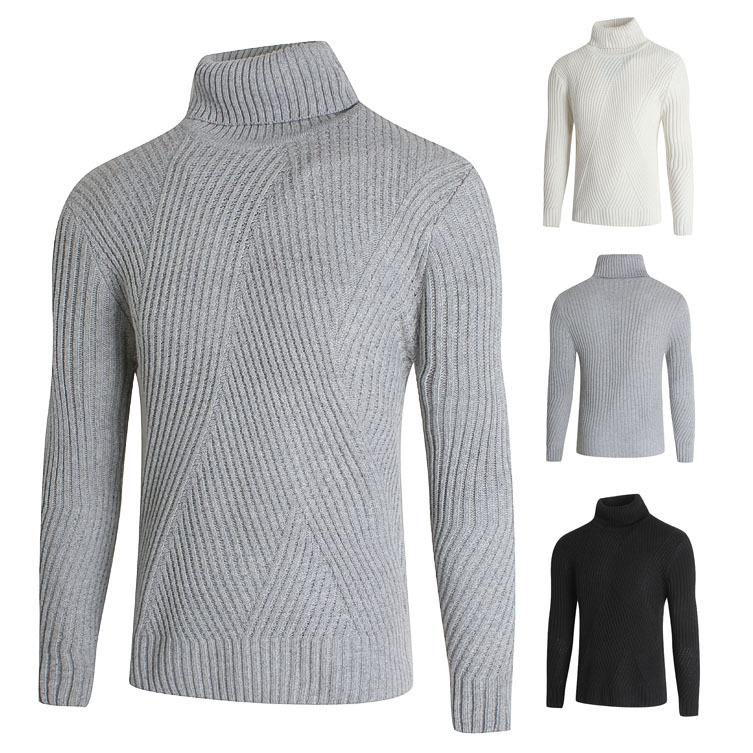 

2020 Men's High Quality Turtleneck Twisted Fashion Solid Color Sweater Pullover Warm Sweater Computer Knitted Wool Casual, Black