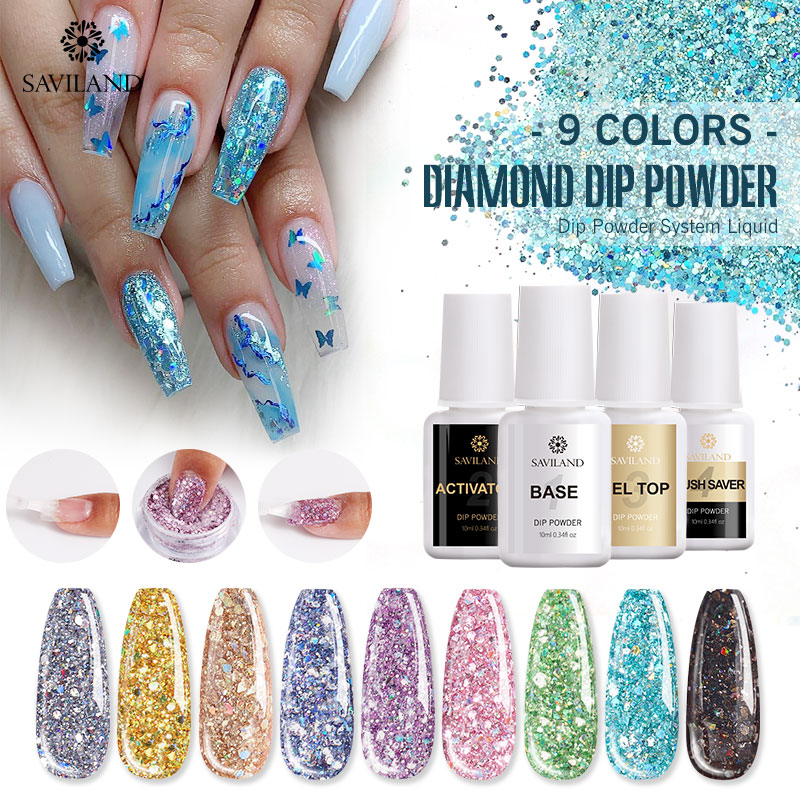 

SAVILAND Diamond Nail Glitter Dipping Powder Kits Shiny Dipping Nail Powder Acrylic Gel Kit Manicure DIY Art Set