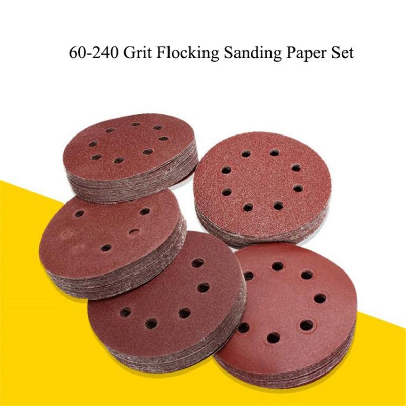 

100pcs/set 5 Inch 8 Hole 40-240/60-240 Grits Polishing Sanding Paper Sanding Disc Kit Flocking Sandpaper Polishing Abrasive Tool
