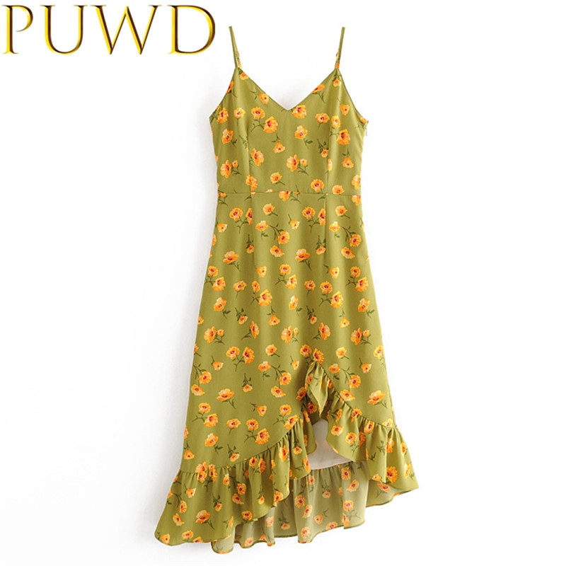 

Vintage women v-neck floral print dress 2020 summer fashion ladies elegant green dresses female dress girls chic vestidos