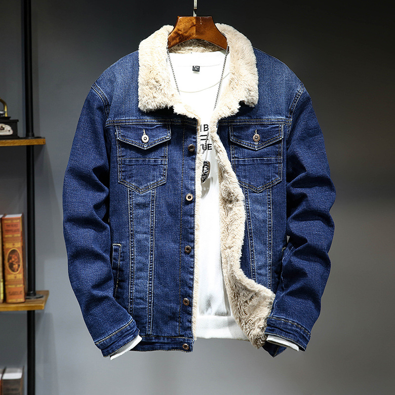

Men Winter cashmere Jean Jackets Outerwear Warm Fleece Denim Coats New Men Large Size Wool Liner Thicker Winter Denim Jackets, Black