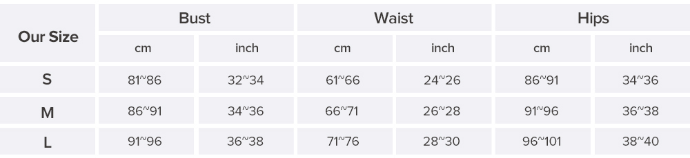 Zaful Size Chart