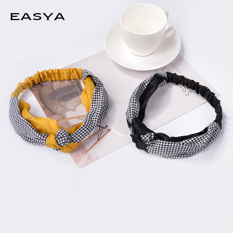 

EASYA Women Girls Hair Accessories Elastic Hairband Headwear Flamingo Print Headband Plaid Cross Knot Hairwear Hair Band
