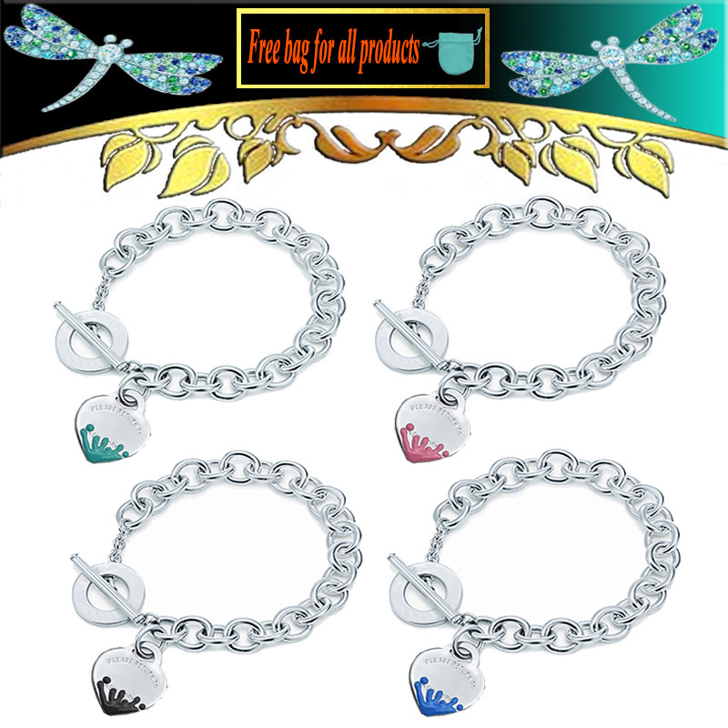 

Link, Chain Women Bracelet Heart-shaped Water Droplets Accessories Rough Circle Buckle 925 Sterling Silver Jewelry Valentine Gift