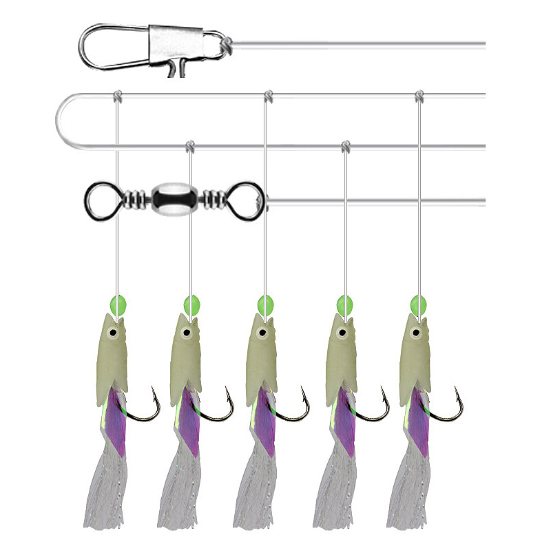 

5 Set 5 Size Luminous Fishhooks for Swivel Fishing String Hook Fish Skin Fishy Smell Pesca Combination String Hook with Small