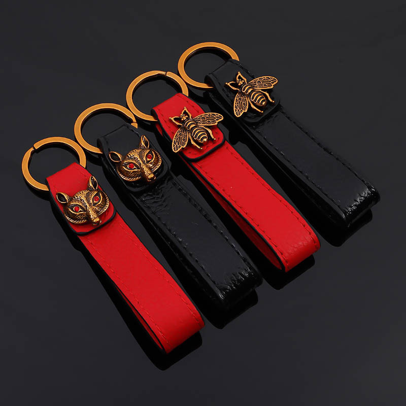 

New Brand Keychains Rings Genuine Leather Keyrings for Car Keys Women Men Bee Fox Design Bag Charms Pendants Man Key Chain Fobs Jewelry