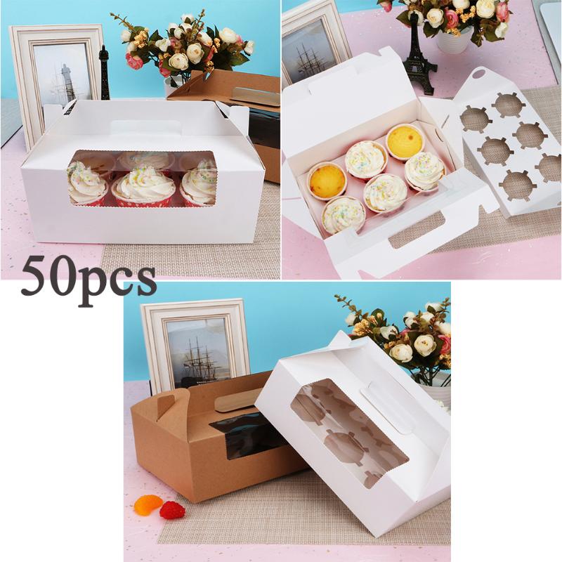 

8pcs 6 Cavity Cupcake Box Container Dessert Treat Holder Cup Cake Boxes And Packaging Boxes Portable Paper Containers Bakery