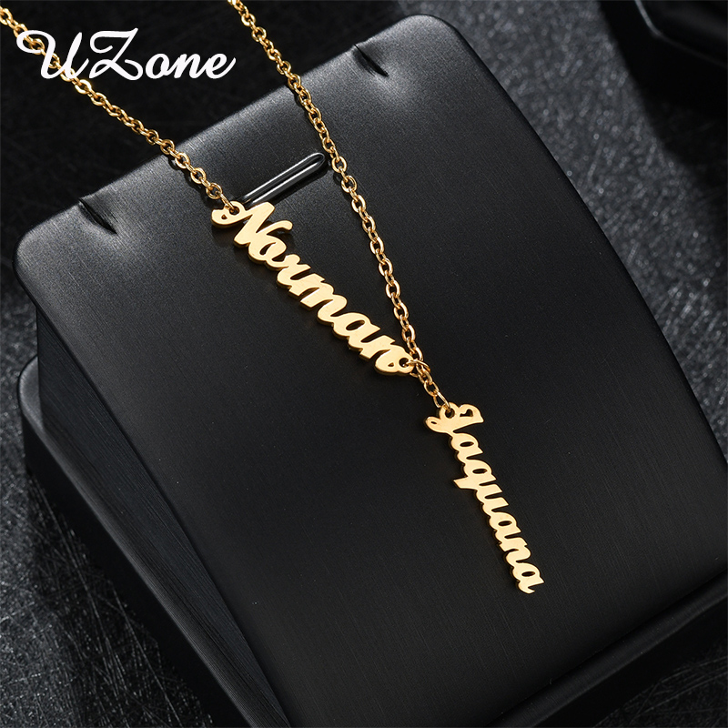 

UZone Two Names Nameplate Necklace Stainless Steel Vertical Customized Name Necklaces Couple Wedding Engagement Wholesale