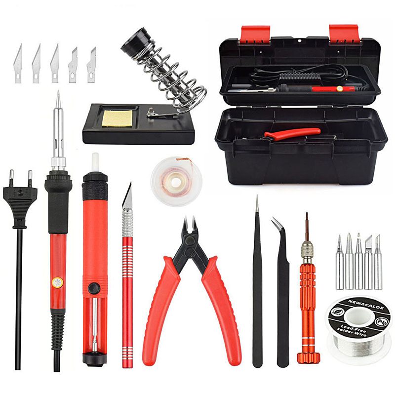 

New 60W Adjustable Temperature Electrical Soldering Iron Kit SMD Welding Repair Tool Set Tool Box 25pcs/lot