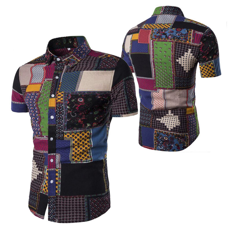 

Men Shirt Summer Beach Hawaiian Linen Shirt Plants Print Mens Casual Short Sleeve Hawaii Shirts Chemise Homme Polo Shirts M- 7 Styles