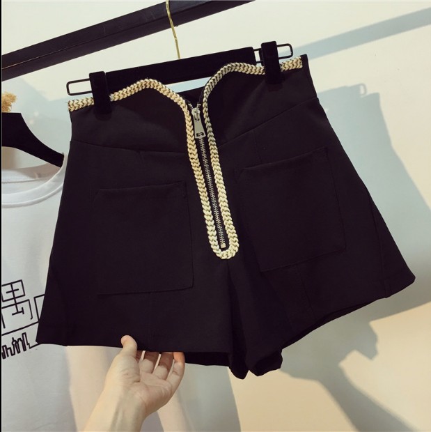 

2020 New Fashion Summer Women' Front Zipper Casual Shorts All-match Female Girls High Waisted Black and White Shorts