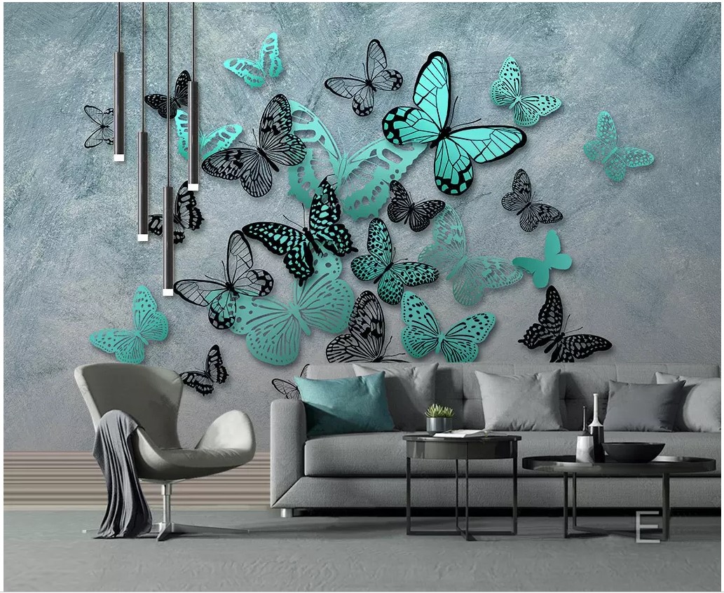 

WDBH custom photo mural 3d wallpaper Hand painted green butterfly tv background wall home decor living room wallpaper for walls 3 d, Non-woven fabric