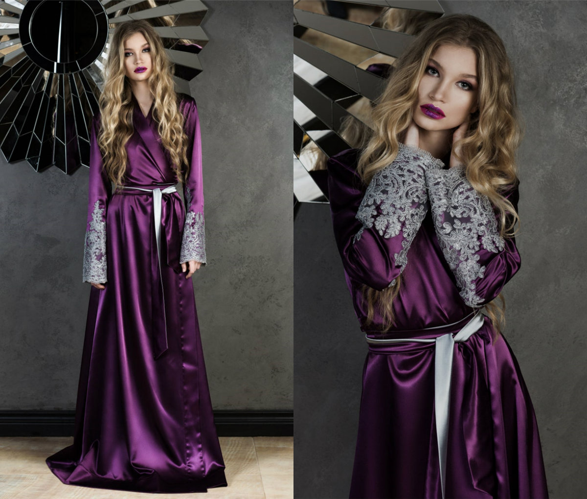 2020 magnifiques robes de mariée veaux veau enveloppe dentelle appliquée manches longues ruban cashes robe de nuit pour femmes balayer le train d