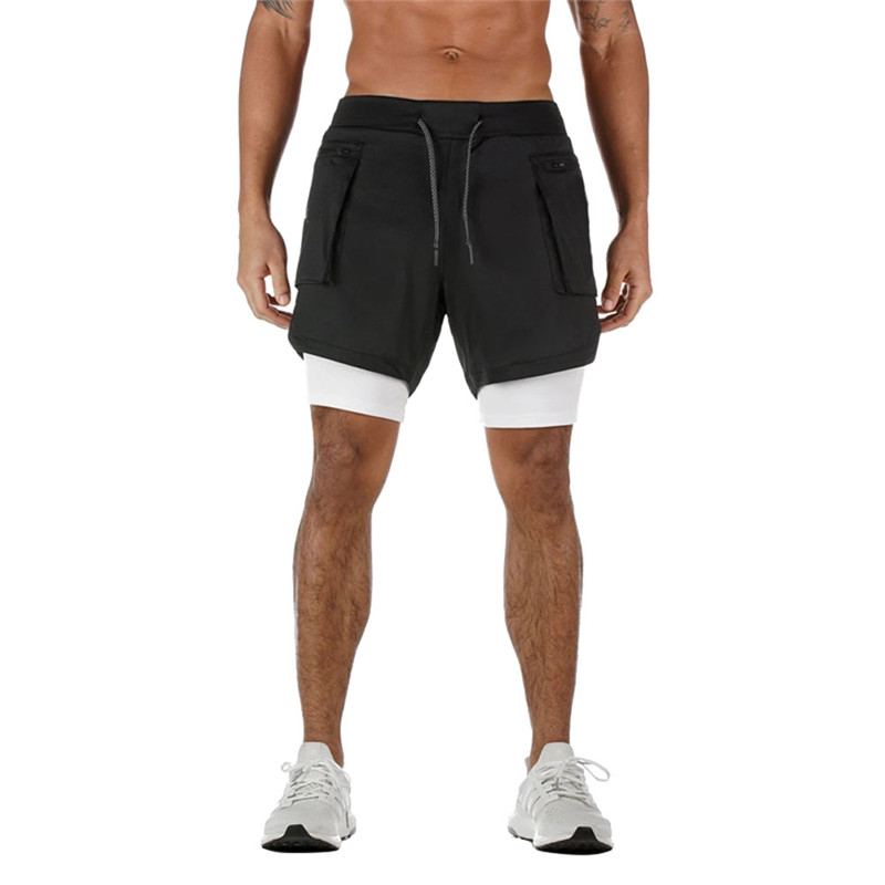 

Men Fitness Bodybuilding Shorts Gyms Workout Male Double Layer Breathable Mesh Quick Dry Sportswear Beach Swimming Short Pants
