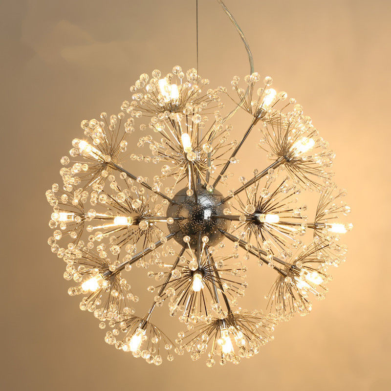 Dandelion Flower Led Pendant Lamp K9 Crystal Ball Star Suspension Handing Light Home Lighting Art Hotel Hanglamp Bedroom Hanging Lights Ceiling Lights