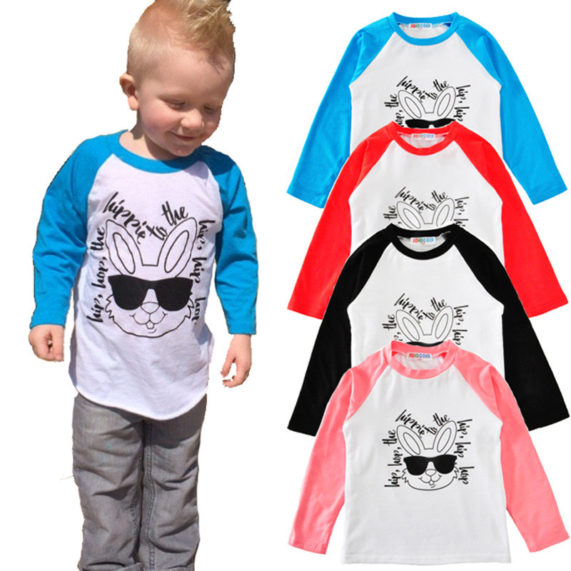 

Kids Easter Long Sleeve T Shirt Hip Hop Sunglasses Rabbit Shirt Baby Spring Autumn Bunny Printed Round Neck Shirt