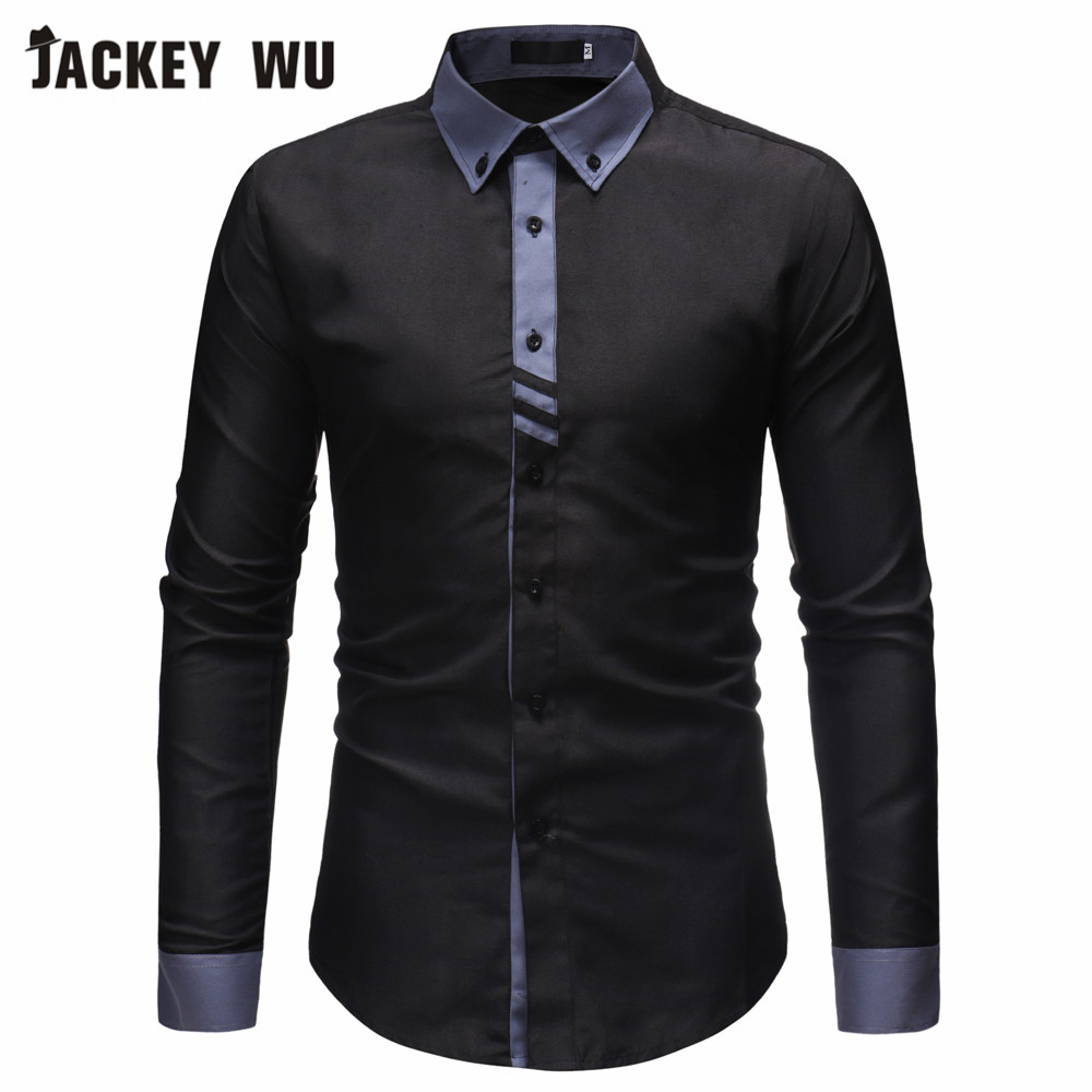 

JACKEYWU Casual Shirts Men 2019 Korean Fashion Long Sleeve Shirt Solid Color Slim Fit Cotton Dress Shirt Social Business Camisa, White shirts