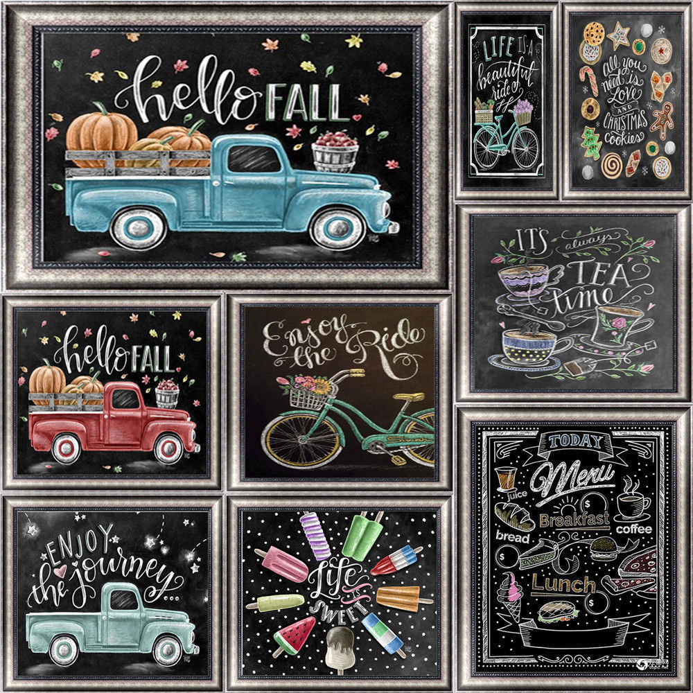 

5d diamond painting kits Blackboard text car Embroidery Cross Stitch Full Diamond wall art canvas pictures home restaurant Coffee shop decor