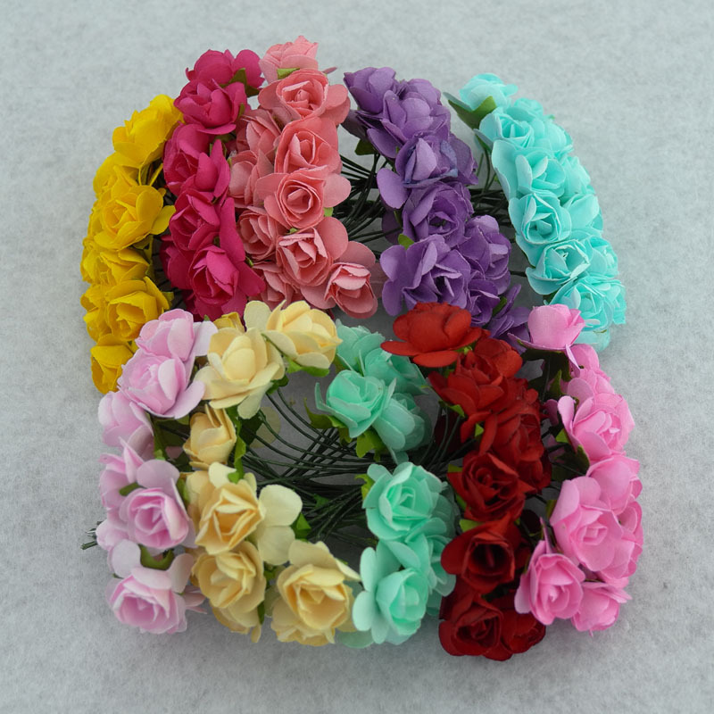 

144PCS / lot 1.5 cm artificial small paper rose handmade party supplies wedding car decoration Artificial flower, Blue