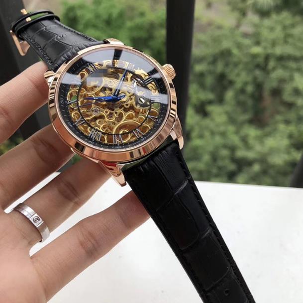 

2018 fashion mechanical watch precision steel hollow men's watch life waterproof leather watchband leisure men's watch, White