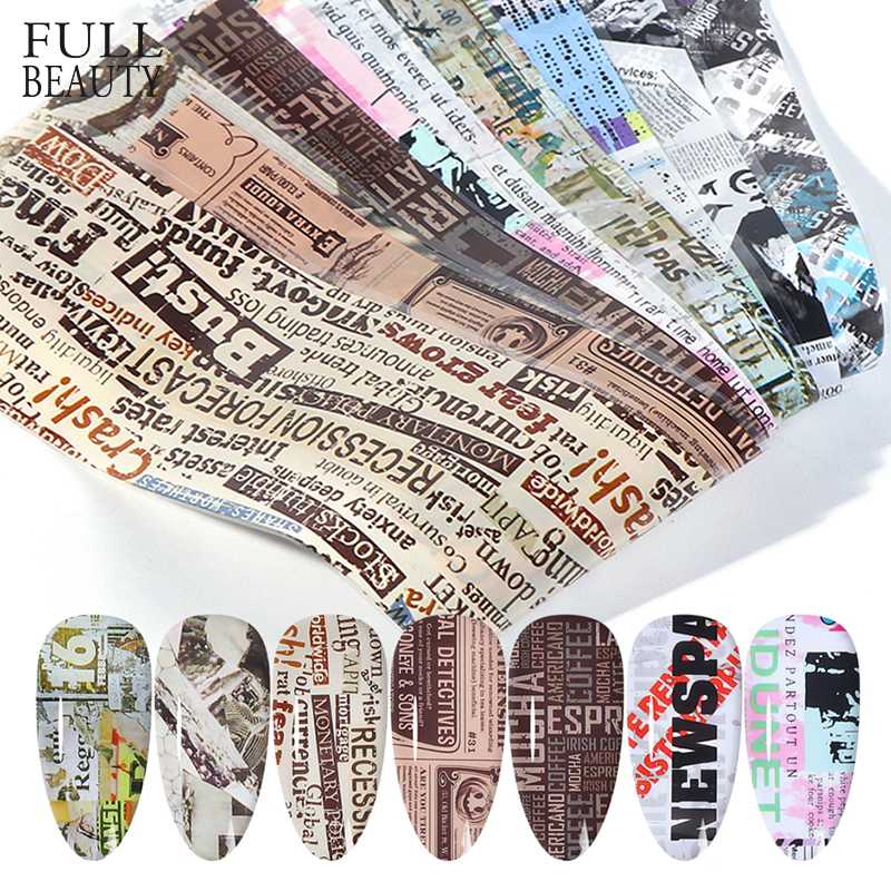 

10pcs Nail Foil Sticker Vintage Newspaper Gel Set Mixed Flower Marble Adhesive Transfer Decals Starry Paper Nail Slider CH1565-1, 1022 classic