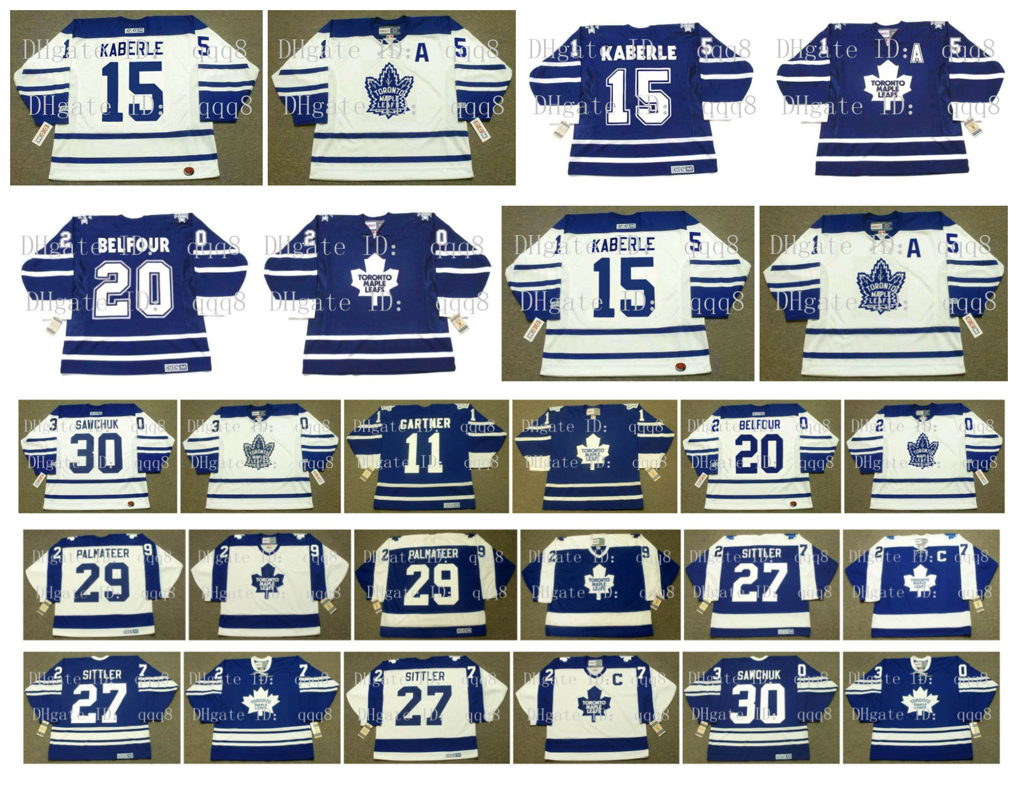 

Vintage Toronto Maple Leafs Jersey 29 MIKE PALMATEER 27 DARRYL SITTLER 30 TERRY SAWCHUK 11 MIKE GARTNER 20 ED BELFOUR TOMAS KABERLE Hockey, As pic