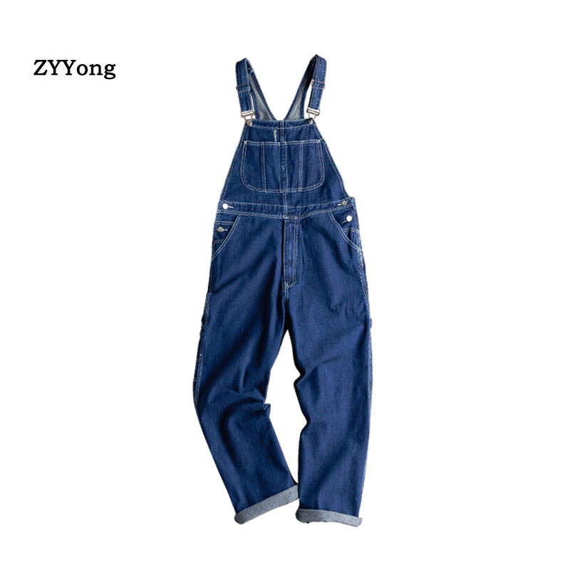 

New 2020 Blue Men's Overalls Denim Bib Pants Fashion Pocket Loose Jumpsuits Male Free Shipping