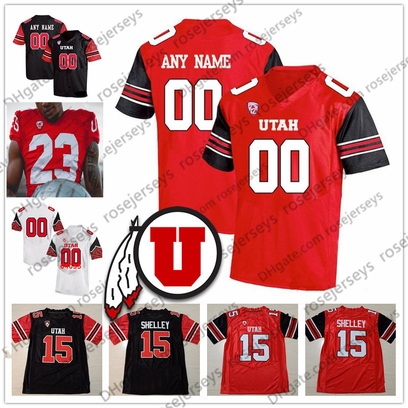 

Custom Utah 2019 College Football Any Name Number White Red Black 1 Tyler Huntley 15 Jason Shelley NCAA 150TH Men Youth Kid Jersey